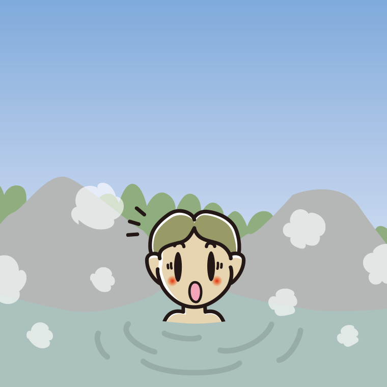 温泉で驚く小学生男子のイラスト【色、背景あり】PNG