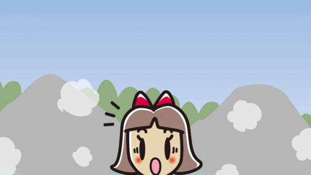 温泉で驚く小学生女子のイラスト【色、背景あり】PNG