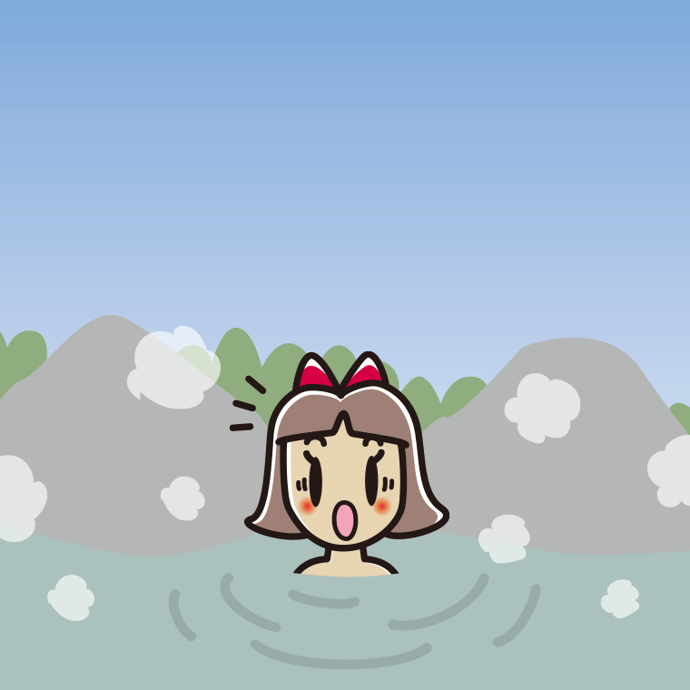 温泉で驚く小学生女子のイラスト【色、背景あり】PNG