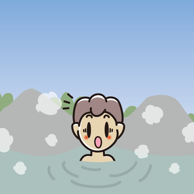 温泉で驚く男子中学生のイラスト【色、背景あり】PNG