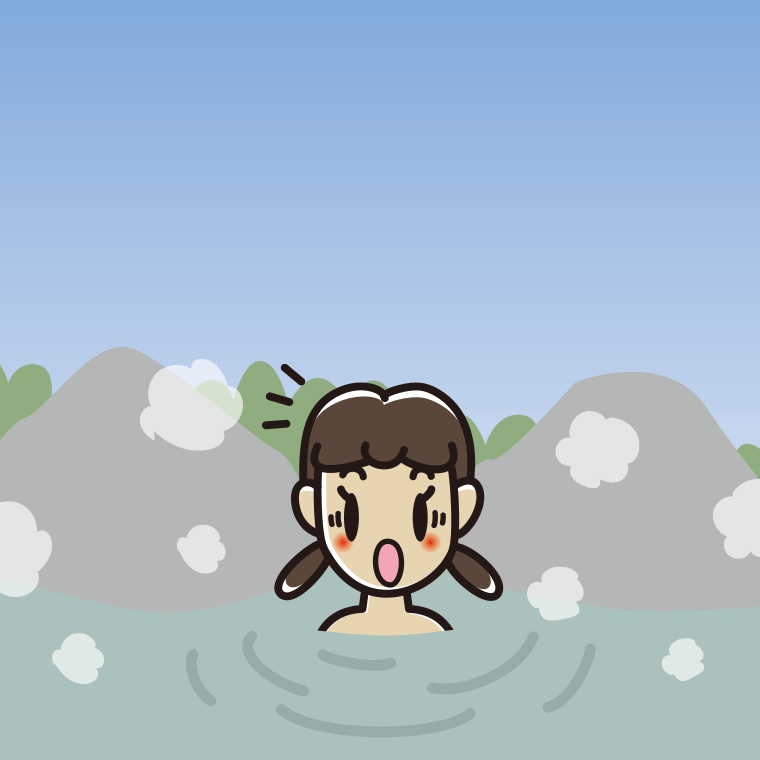 温泉で驚く女子中学生のイラスト【色、背景あり】PNG