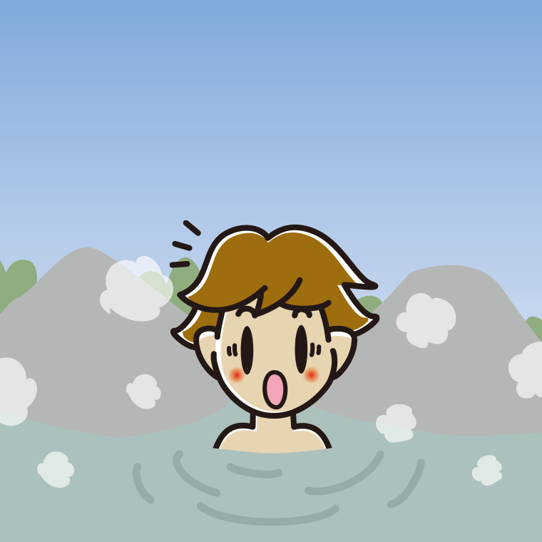 温泉で驚く男子高校生のイラスト【色、背景あり】PNG