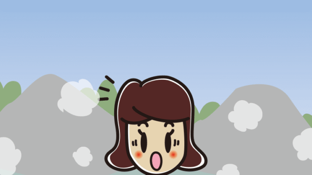 温泉で驚く女子高校生のイラスト【色、背景あり】PNG