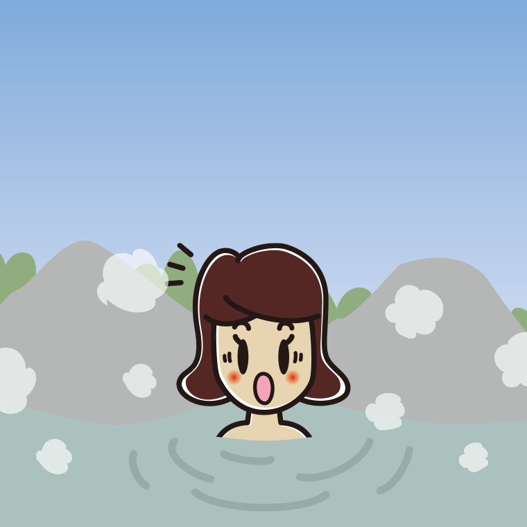温泉で驚く女子高校生のイラスト【色、背景あり】PNG