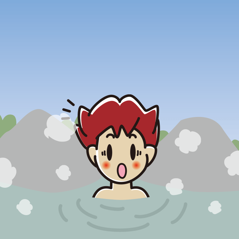 温泉で驚く男子大学生のイラスト【色、背景あり】PNG
