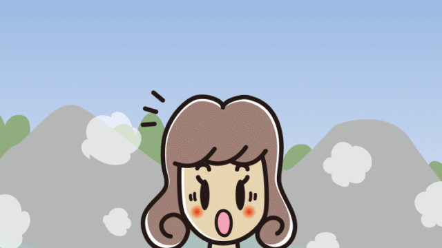 温泉で驚く女子大学生のイラスト【色、背景あり】PNG