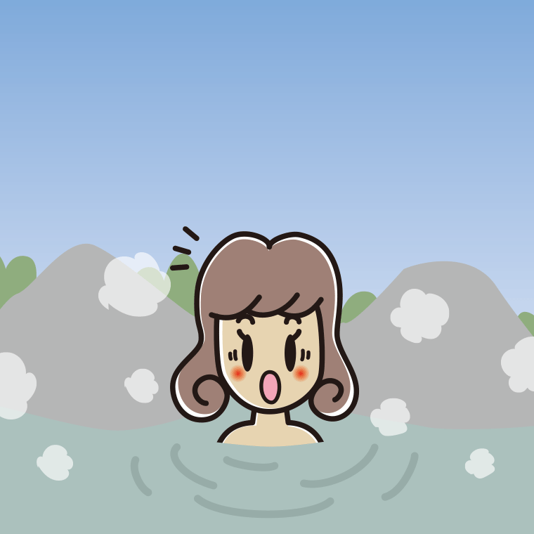 温泉で驚く女子大学生のイラスト【色、背景あり】PNG