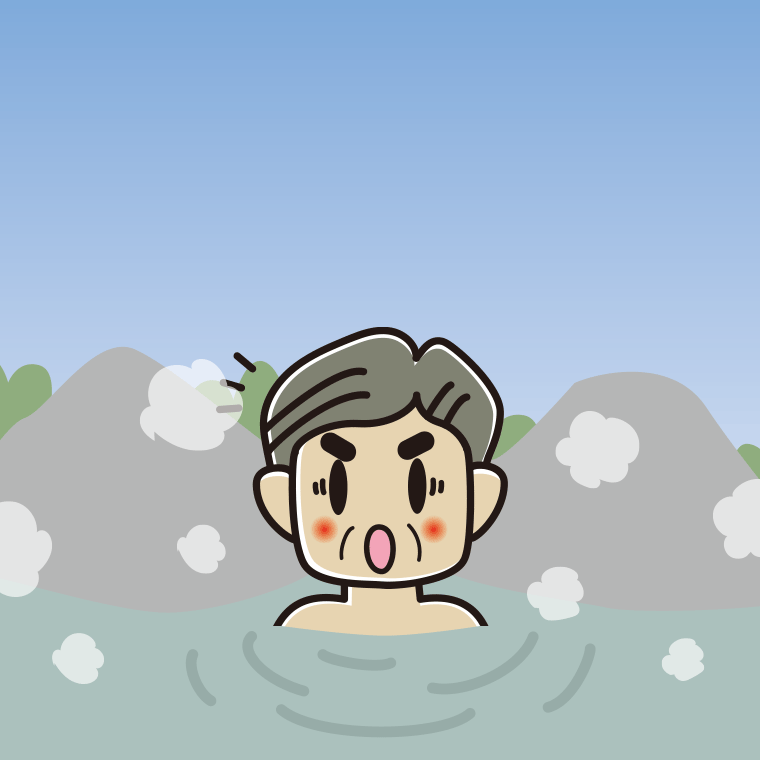温泉で驚くおじさんのイラスト【色、背景あり】PNG