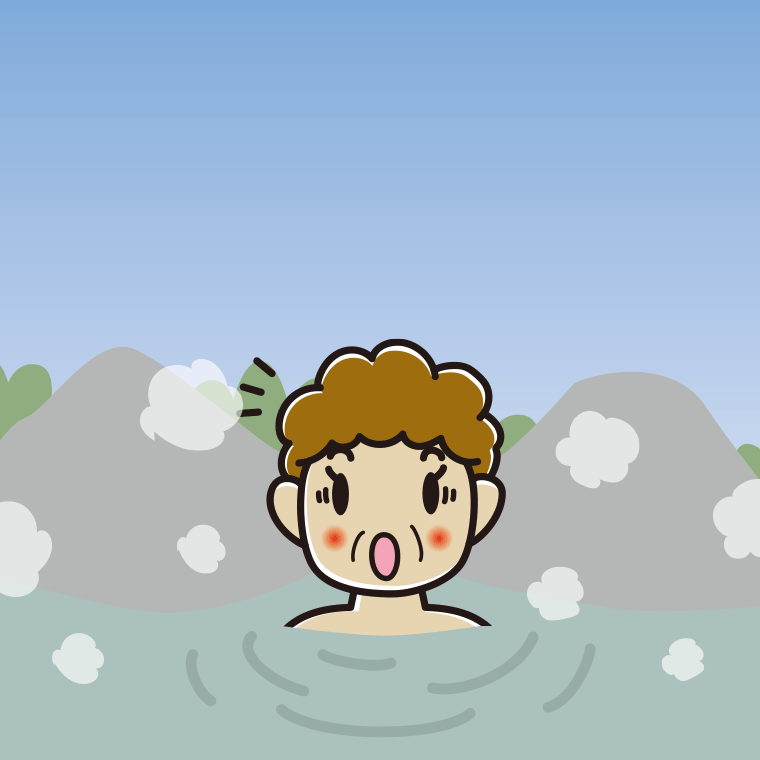 温泉で驚くおばさんのイラスト【色、背景あり】PNG