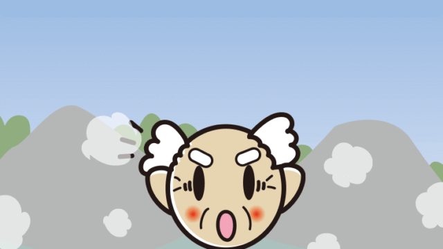 温泉で驚くおじいさんのイラスト【色、背景あり】PNG