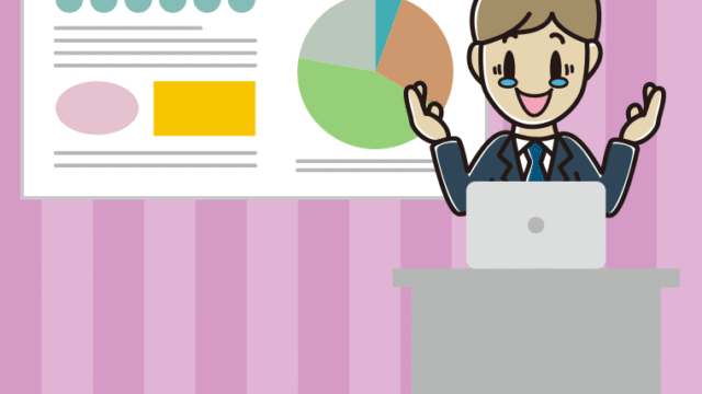 プレゼンでジーンとする男性会社員のイラスト【色、背景あり】PNG