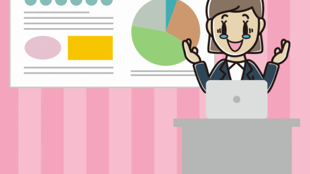 プレゼンでジーンとする女性会社員のイラスト【色、背景あり】PNG