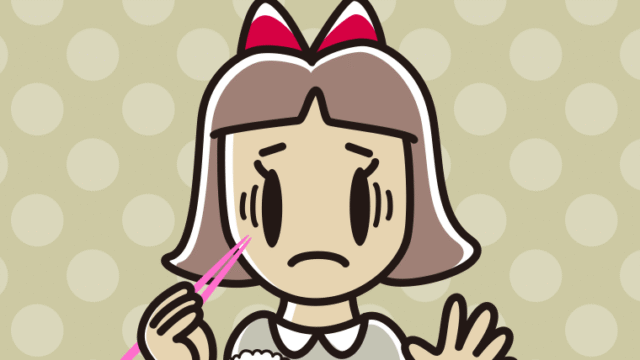 朝食（和食）で困る小学生女子のイラスト【色、背景あり】PNG