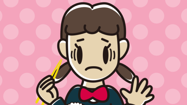 朝食（和食）で困る女子中学生のイラスト【色、背景あり】PNG