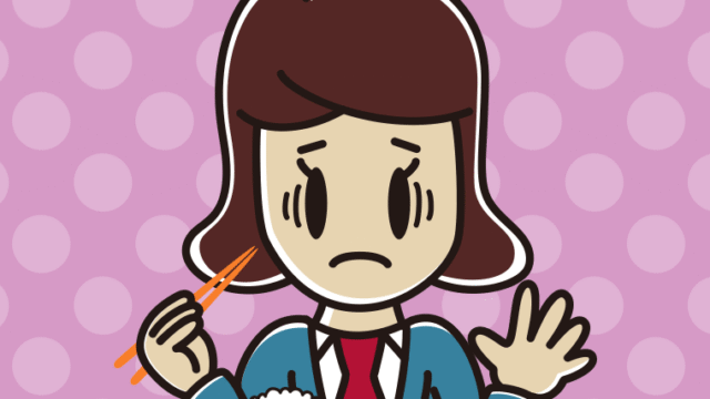 朝食（和食）で困る女子高校生のイラスト【色、背景あり】PNG