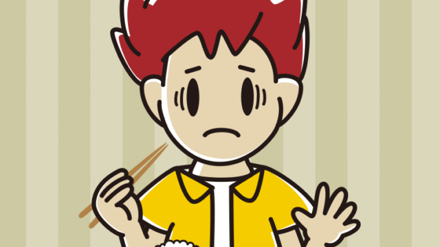 朝食（和食）で困る男子大学生のイラスト【色、背景あり】PNG