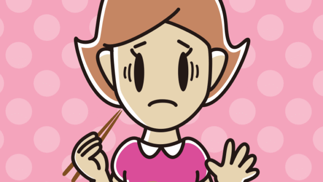 エビフライで困る女性のイラスト【色、背景あり】PNG