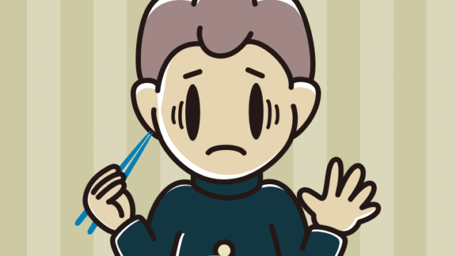 エビフライで困る男子中学生のイラスト【色、背景あり】PNG