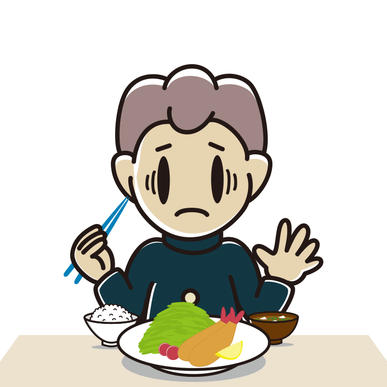 エビフライで困る男子中学生のイラスト【色あり、背景なし】透過PNG