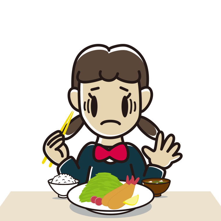 エビフライで困る女子中学生のイラスト【色あり、背景なし】透過PNG