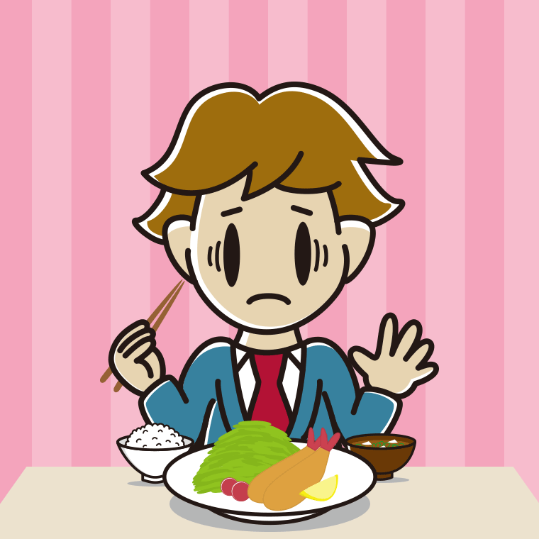 エビフライで困る男子高校生のイラスト【色、背景あり】PNG