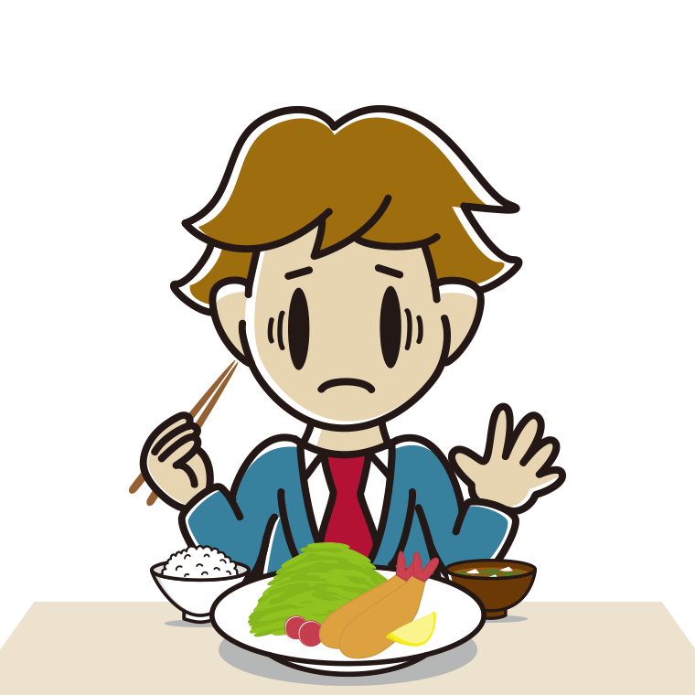 エビフライで困る男子高校生のイラスト【色あり、背景なし】透過PNG