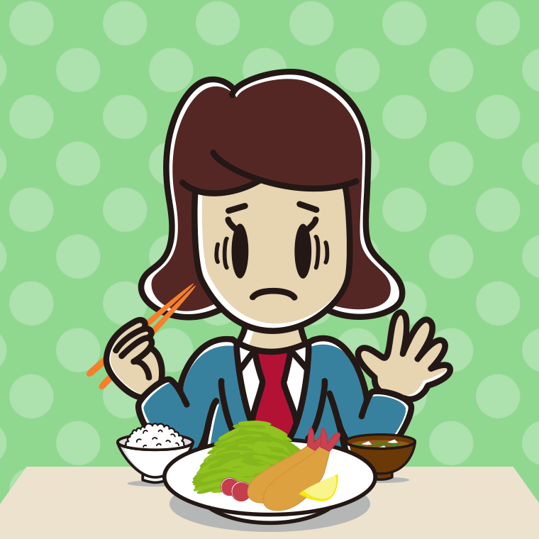 エビフライで困る女子高校生のイラスト【色、背景あり】PNG