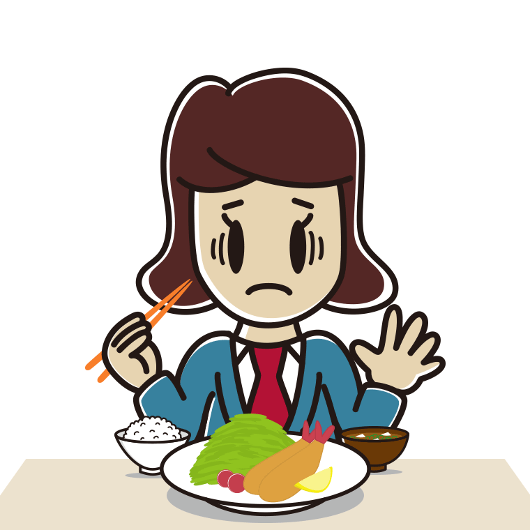 エビフライで困る女子高校生のイラスト【色あり、背景なし】透過PNG