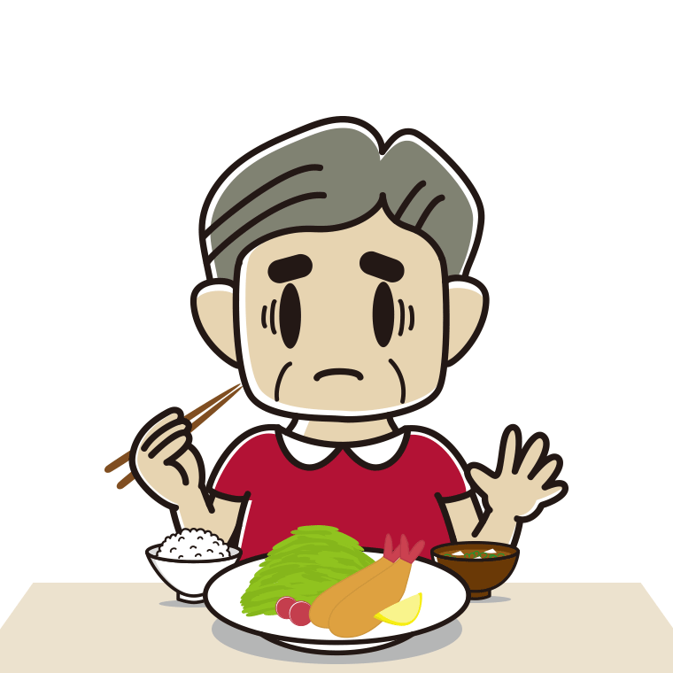エビフライで困るおじさんのイラスト【色あり、背景なし】透過PNG