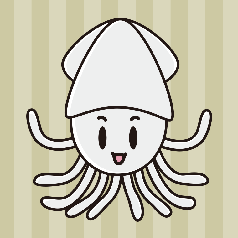 かわいいイカちゃんのイラスト【色、背景あり】PNG