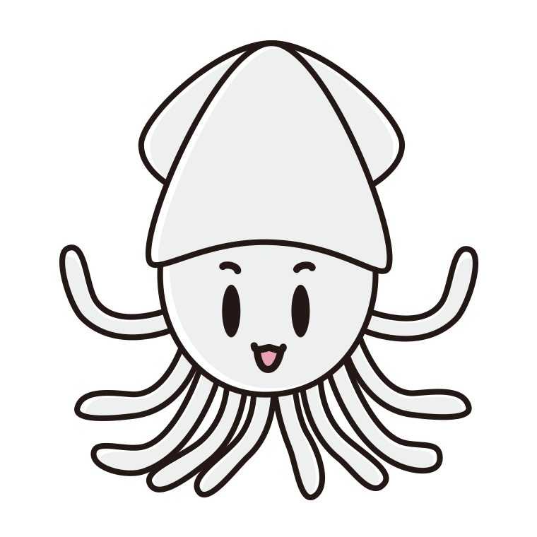 かわいいイカちゃんのイラスト【色あり、背景なし】透過PNG