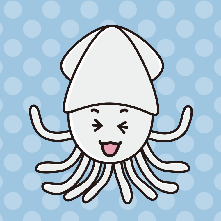 笑うイカちゃんのイラスト【色、背景あり】PNG