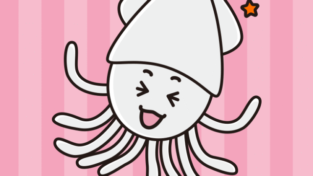 喜ぶイカちゃんのイラスト【色、背景あり】PNG