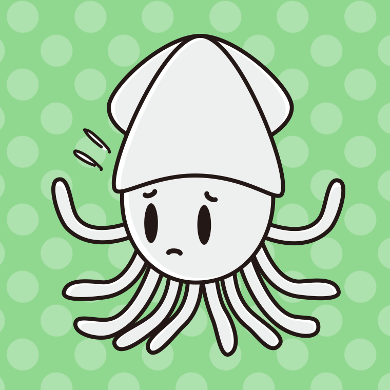 困るイカちゃんのイラスト【色、背景あり】PNG