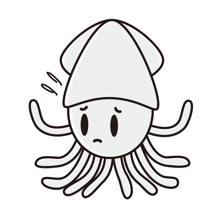 困るイカちゃんのイラスト【色あり、背景なし】透過PNG