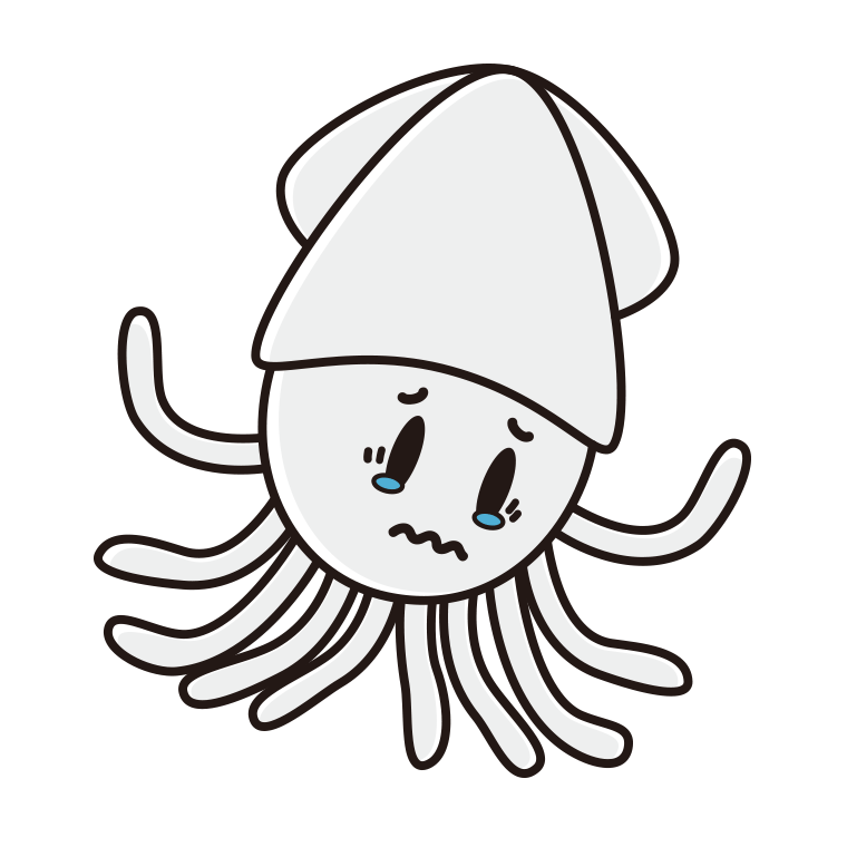 泣くイカちゃんのイラスト【色あり、背景なし】透過PNG