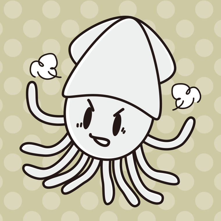 怒るイカちゃんのイラスト【色、背景あり】PNG