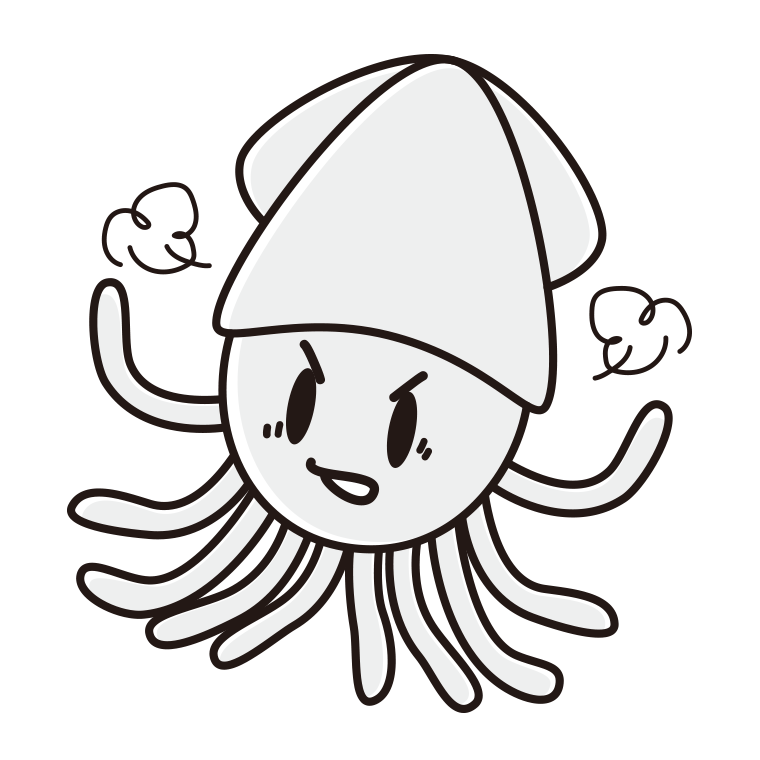 怒るイカちゃんのイラスト【色あり、背景なし】透過PNG