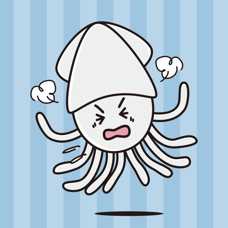 カンカンに怒るイカちゃんのイラスト【色、背景あり】PNG