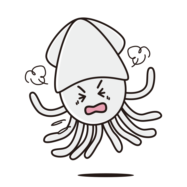 カンカンに怒るイカちゃんのイラスト【色あり、背景なし】透過PNG