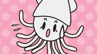 驚くイカちゃんのイラスト【色、背景あり】PNG