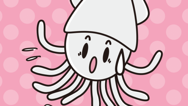 驚くイカちゃんのイラスト【色、背景あり】PNG