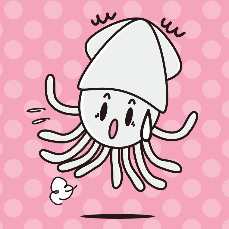 驚くイカちゃんのイラスト【色、背景あり】PNG