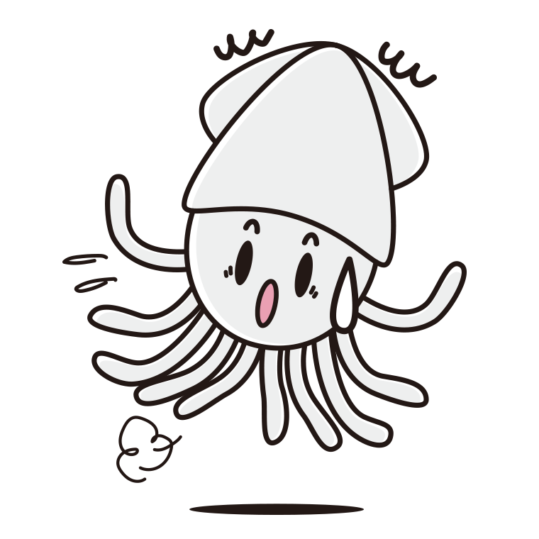 驚くイカちゃんのイラスト【色あり、背景なし】透過PNG