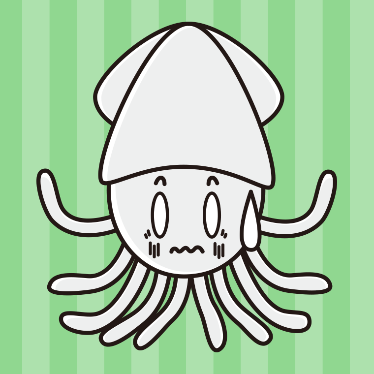 ショックを受けるイカちゃんのイラスト【色、背景あり】PNG