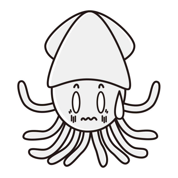 ショックを受けるイカちゃんのイラスト【色あり、背景なし】透過PNG