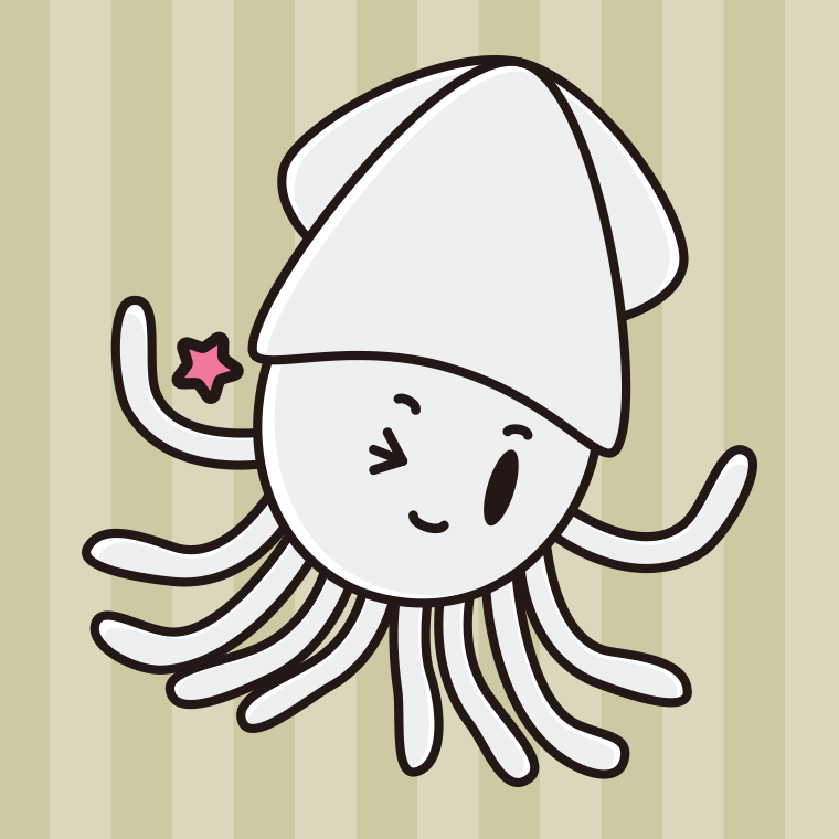 ウインクするイカちゃんのイラスト【色、背景あり】PNG