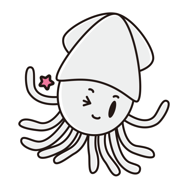 ウインクするイカちゃんのイラスト【色あり、背景なし】透過PNG