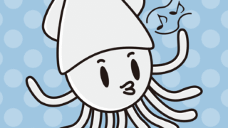 口笛を吹くイカちゃんのイラスト【色、背景あり】PNG