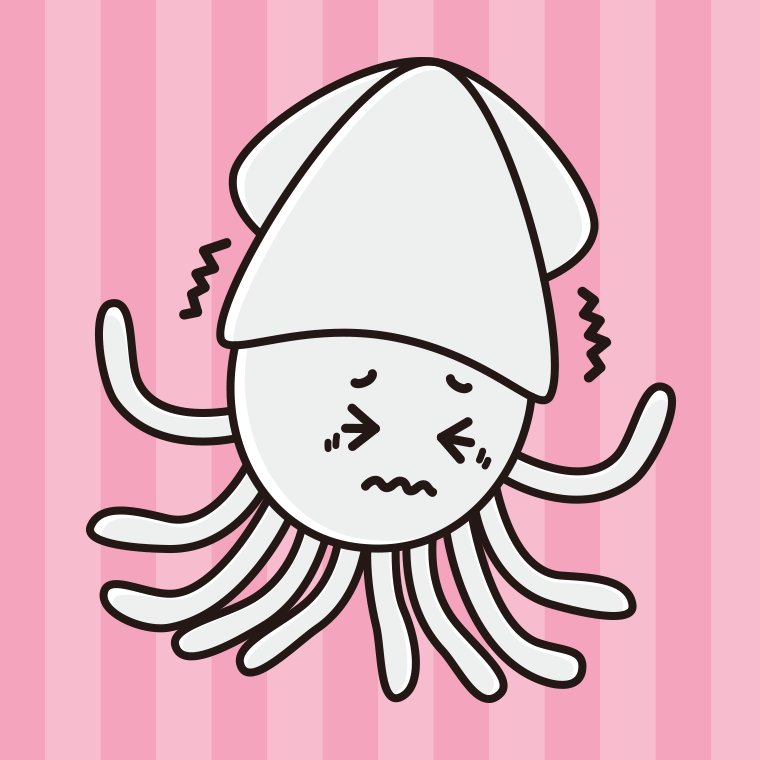 ブルブル震えるイカちゃんのイラスト【色、背景あり】PNG